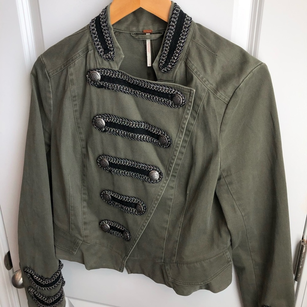 Free People Embellished Band Jacket Military Style Jacket Olive Green Large 12